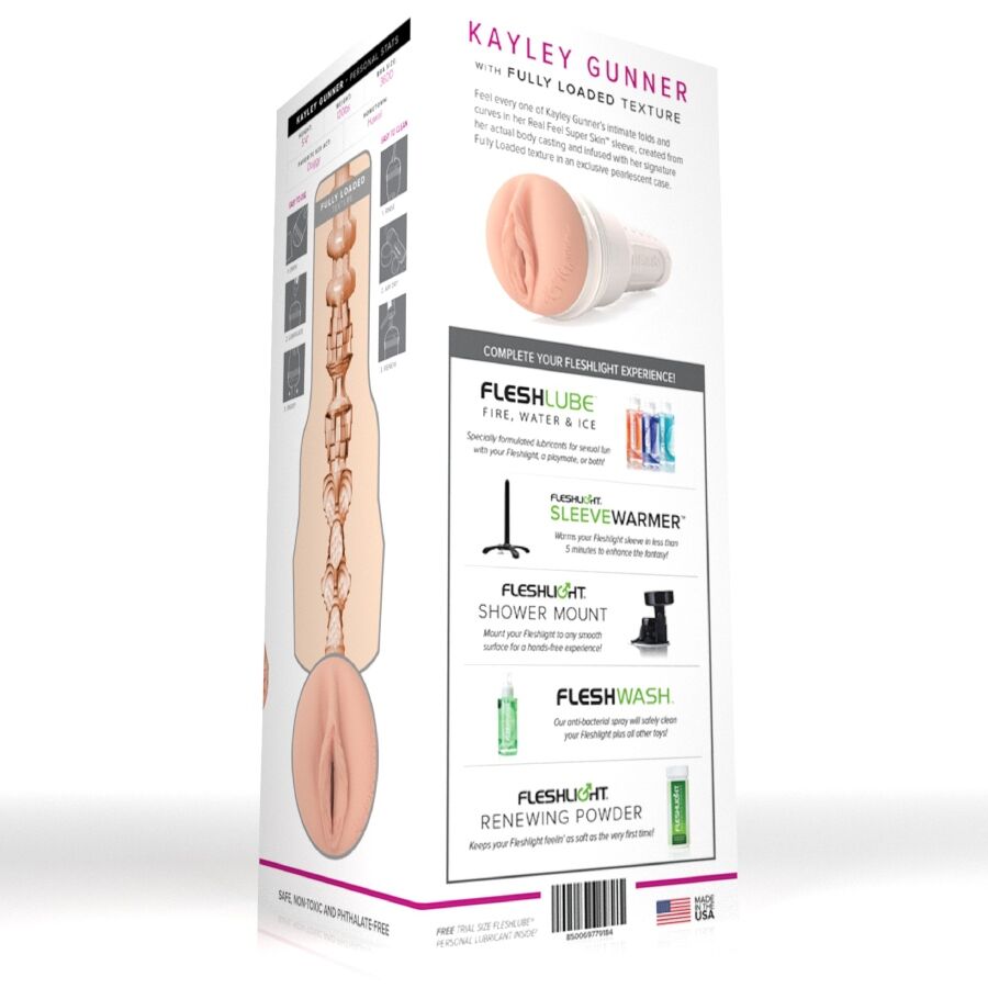 Product packaging for Kayley Gunner with Fleshlight branding on a white background