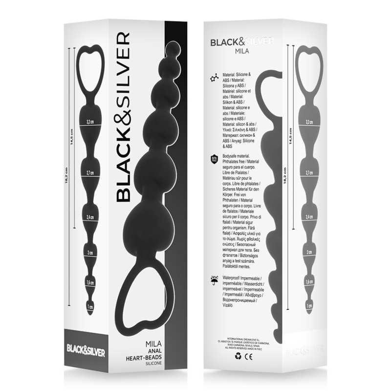 Anal Chain Of Hearts 18 CM - Black&amp;Silver - Milan Beads