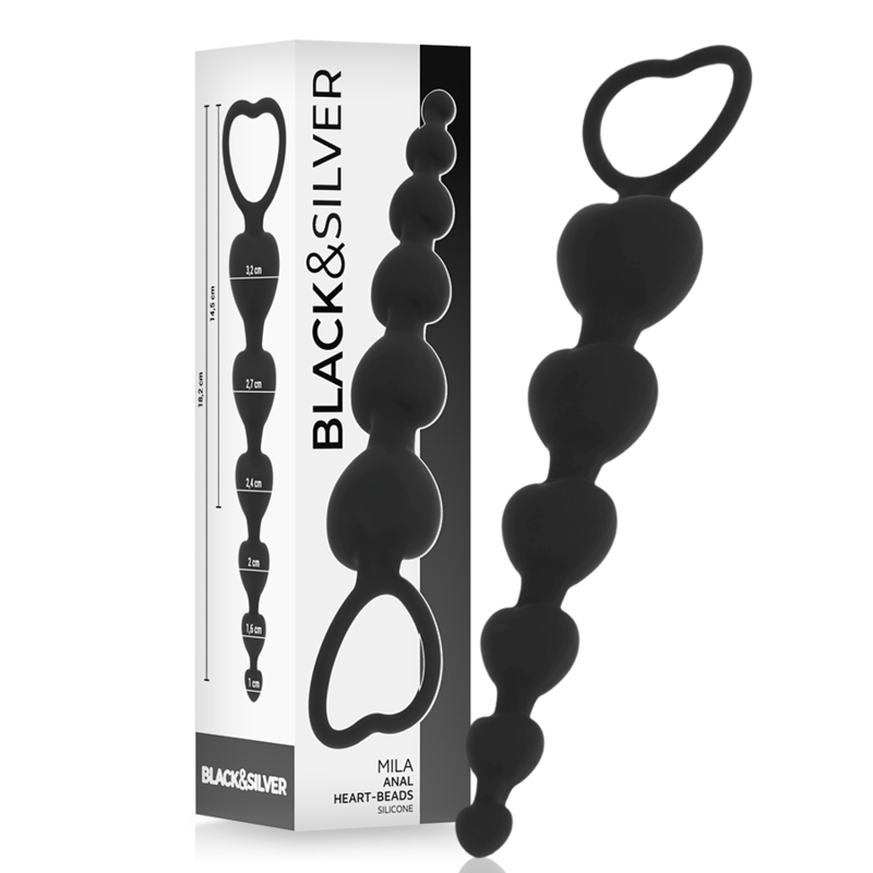 Anal Chain Of Hearts 18 CM - Black&amp;Silver - Milan Beads