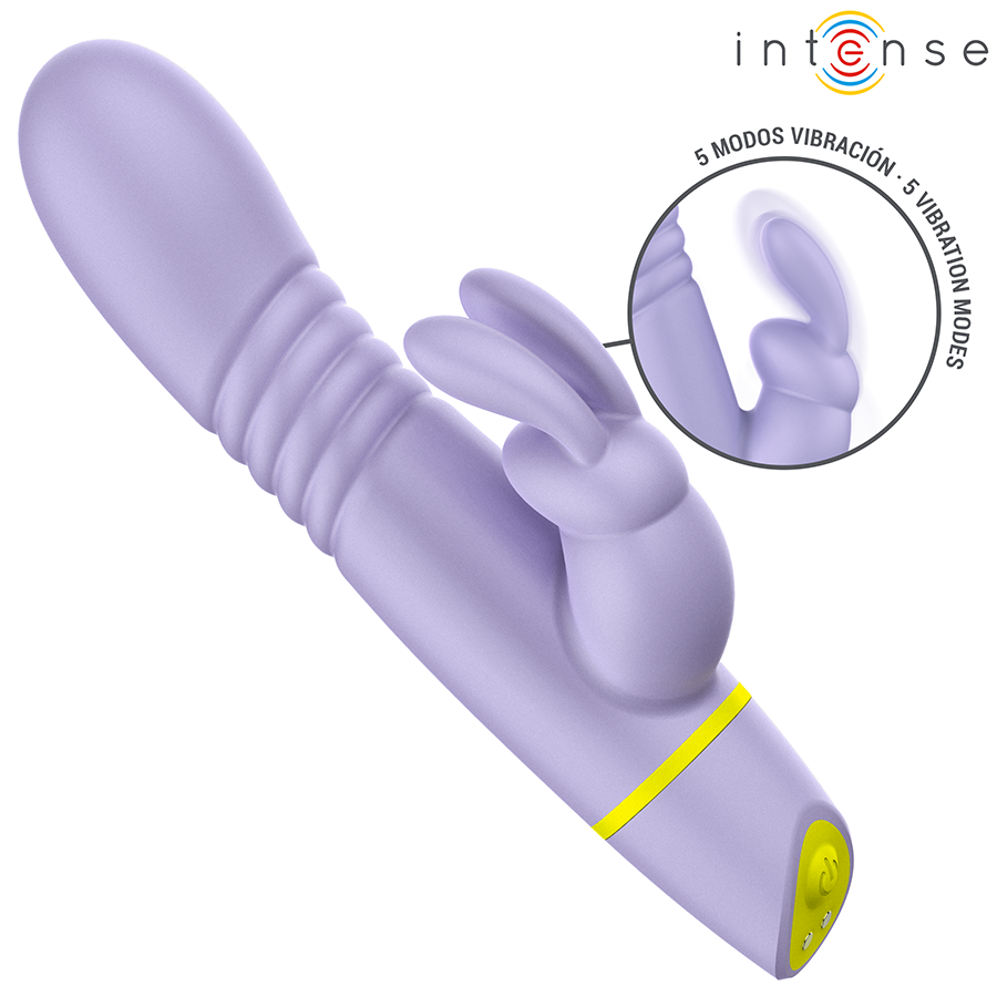 Purple Intense vibratory device with detailed illustration of modes on a white background